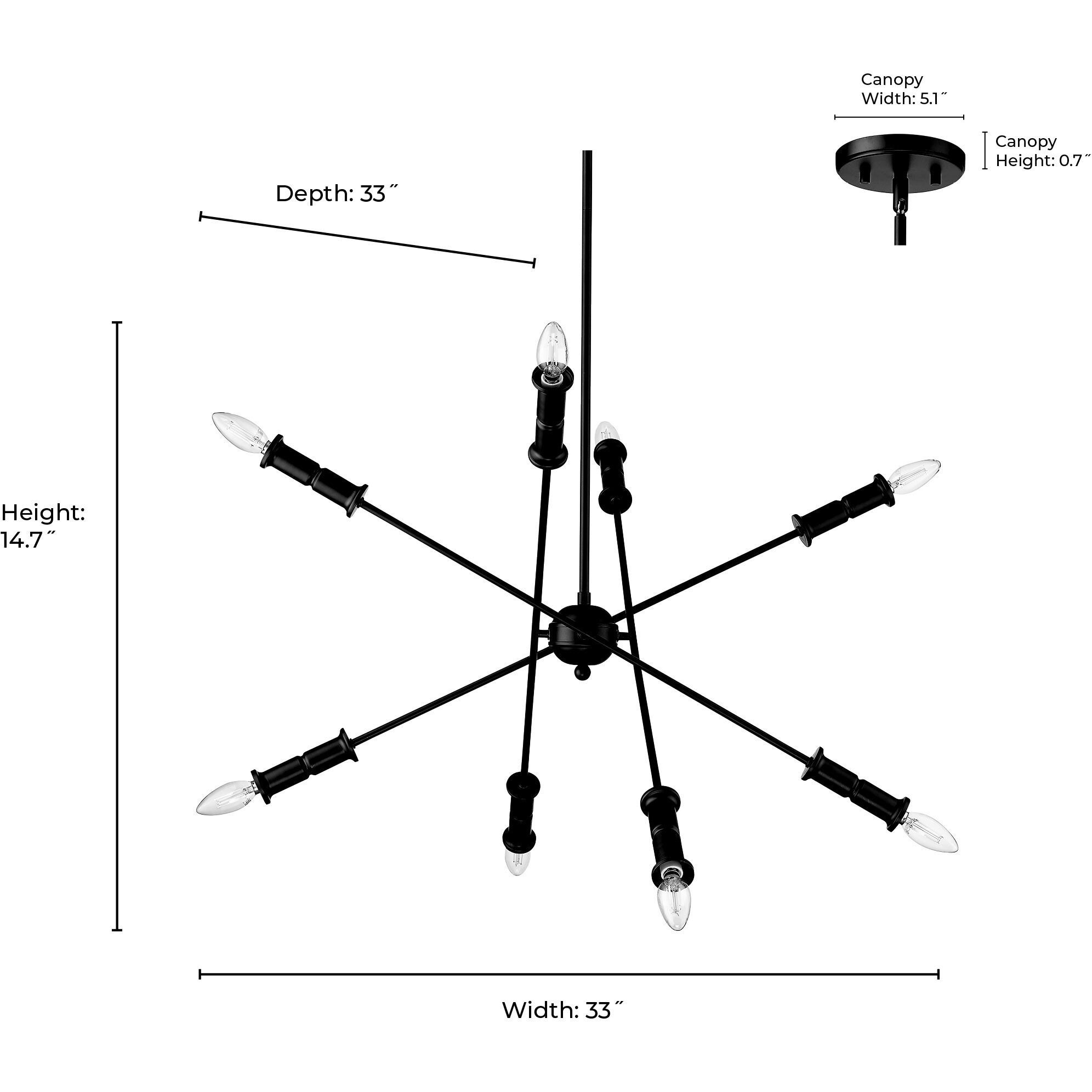 Potiss 8 Light 33 inch Matte Black Chandelier Ceiling Light
